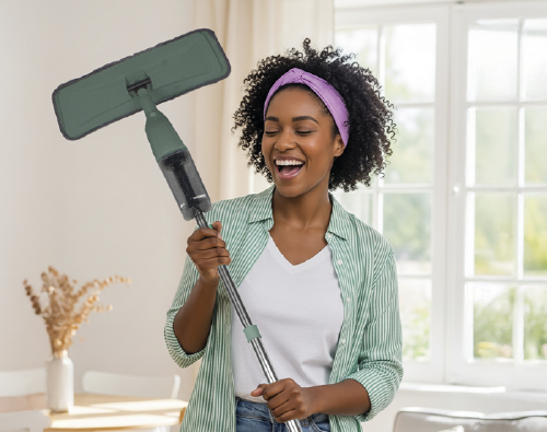 Pessoa aspirando e limpando o chão