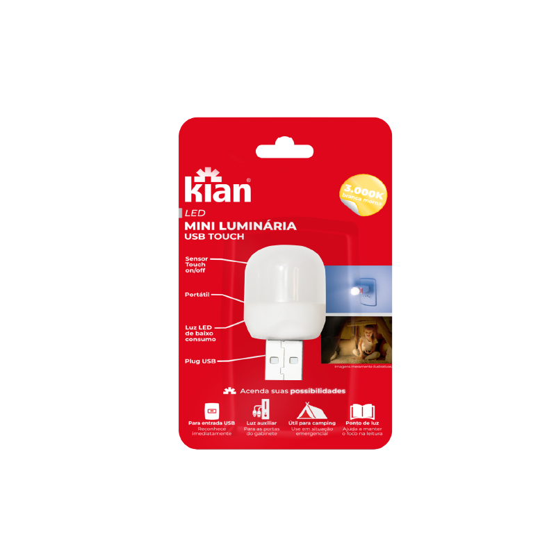 LED Mini luminária USB touch