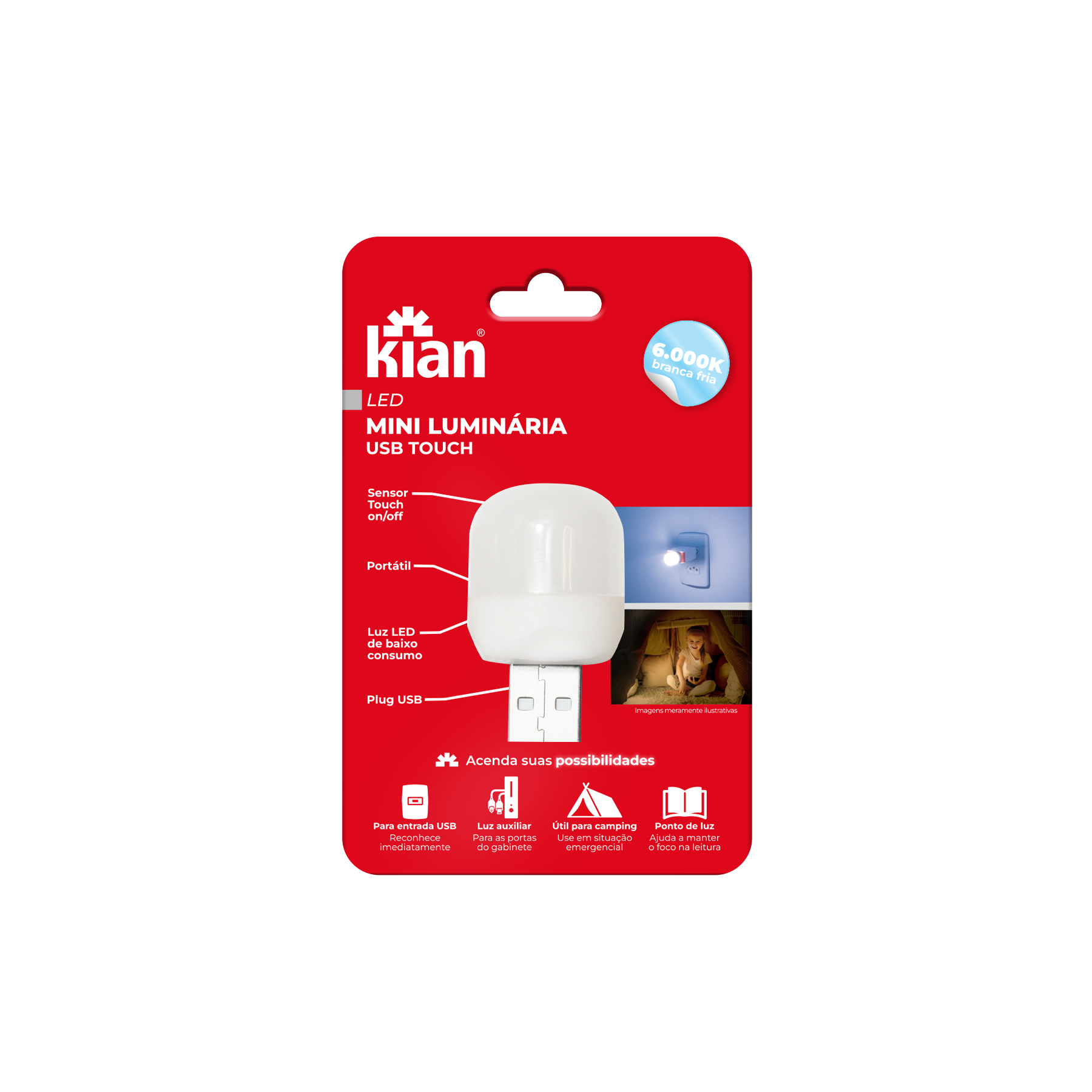 LED Mini luminária USB touch